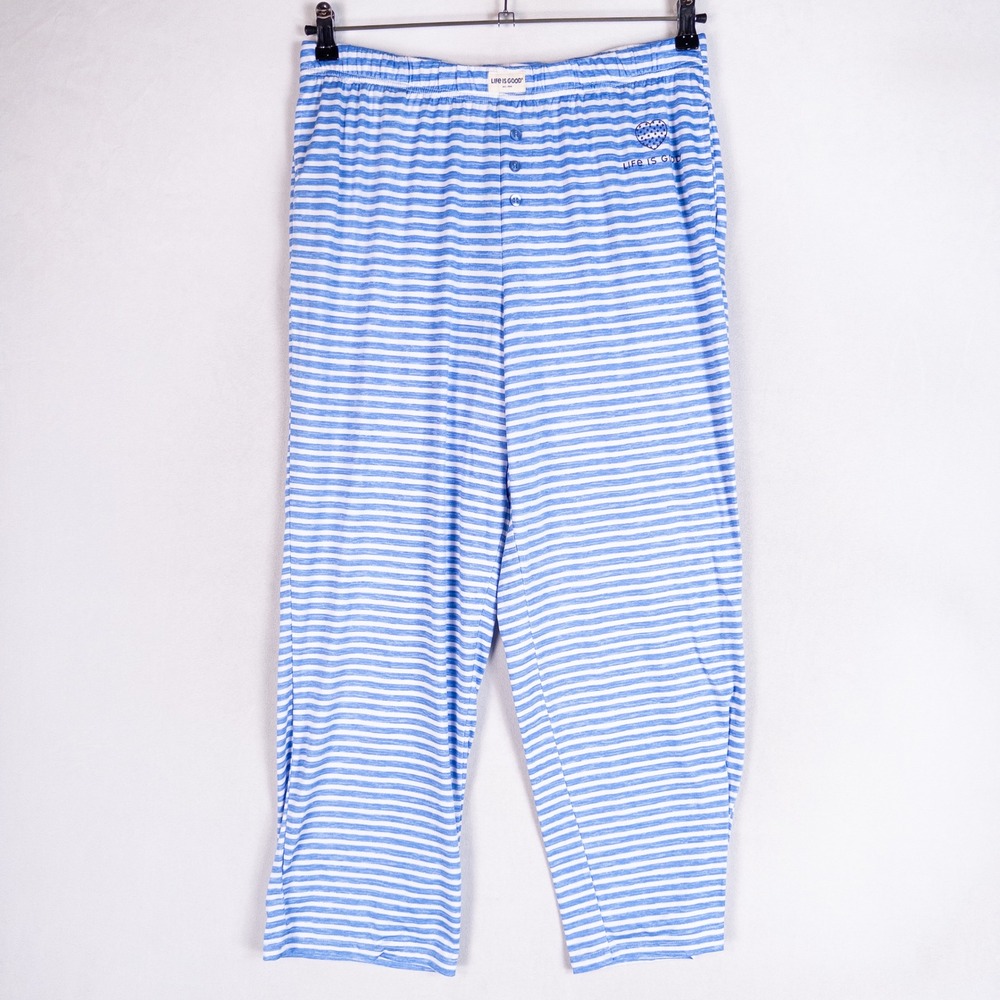 Life Is Good Womens Pajama Pants XL Blue Stripe Sleepwear Lounge Heart Star